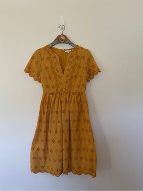 Madewell yellow  Eyelet Short Sleeve V-Neck Dress
